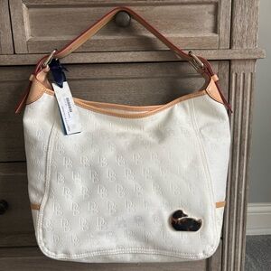 Dooney Bourke Julia bag, white with DB print. NWT
